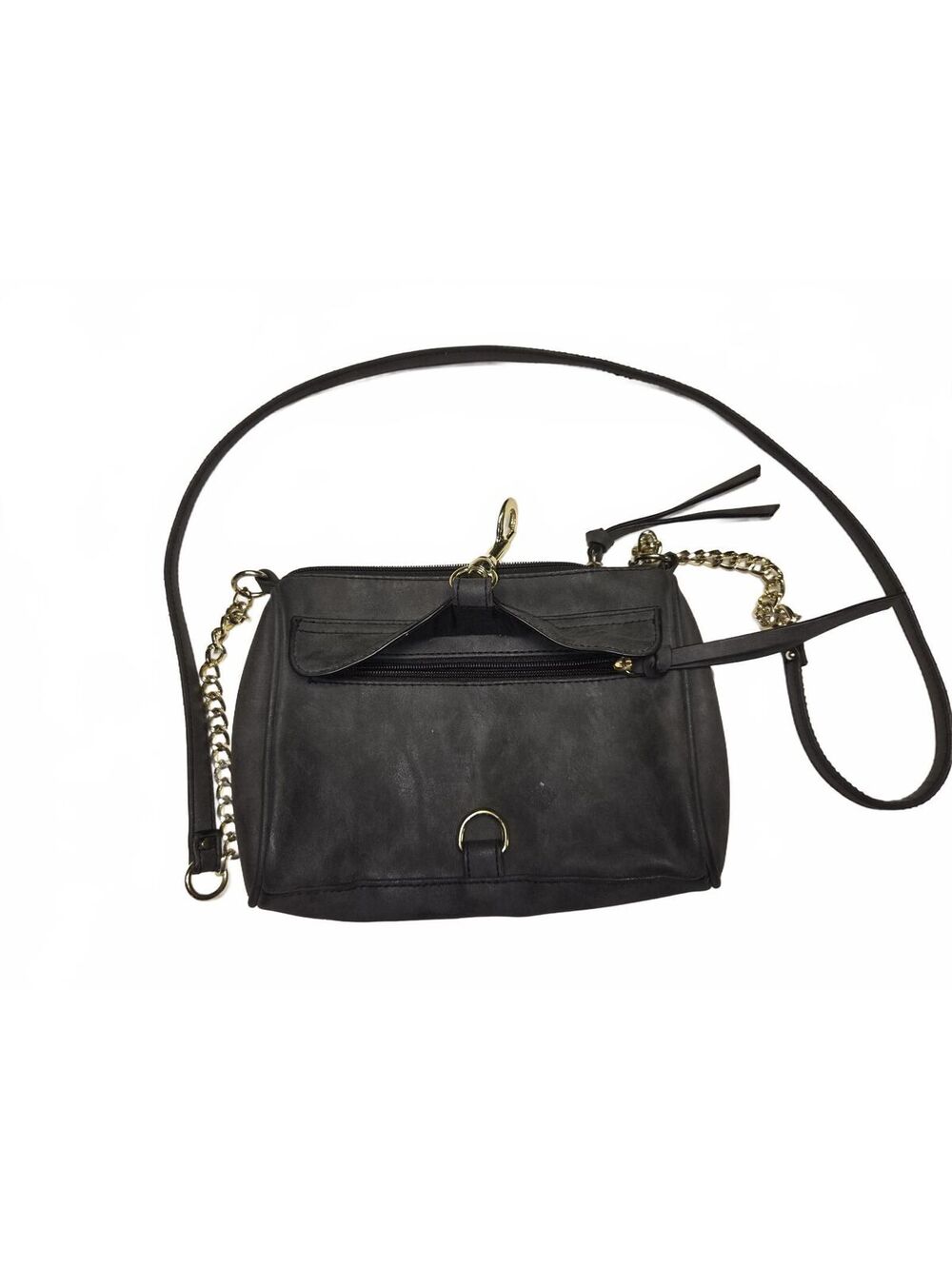 Black Faux Leather Crossbody Bag Gold Chain Strap Tassel Purse